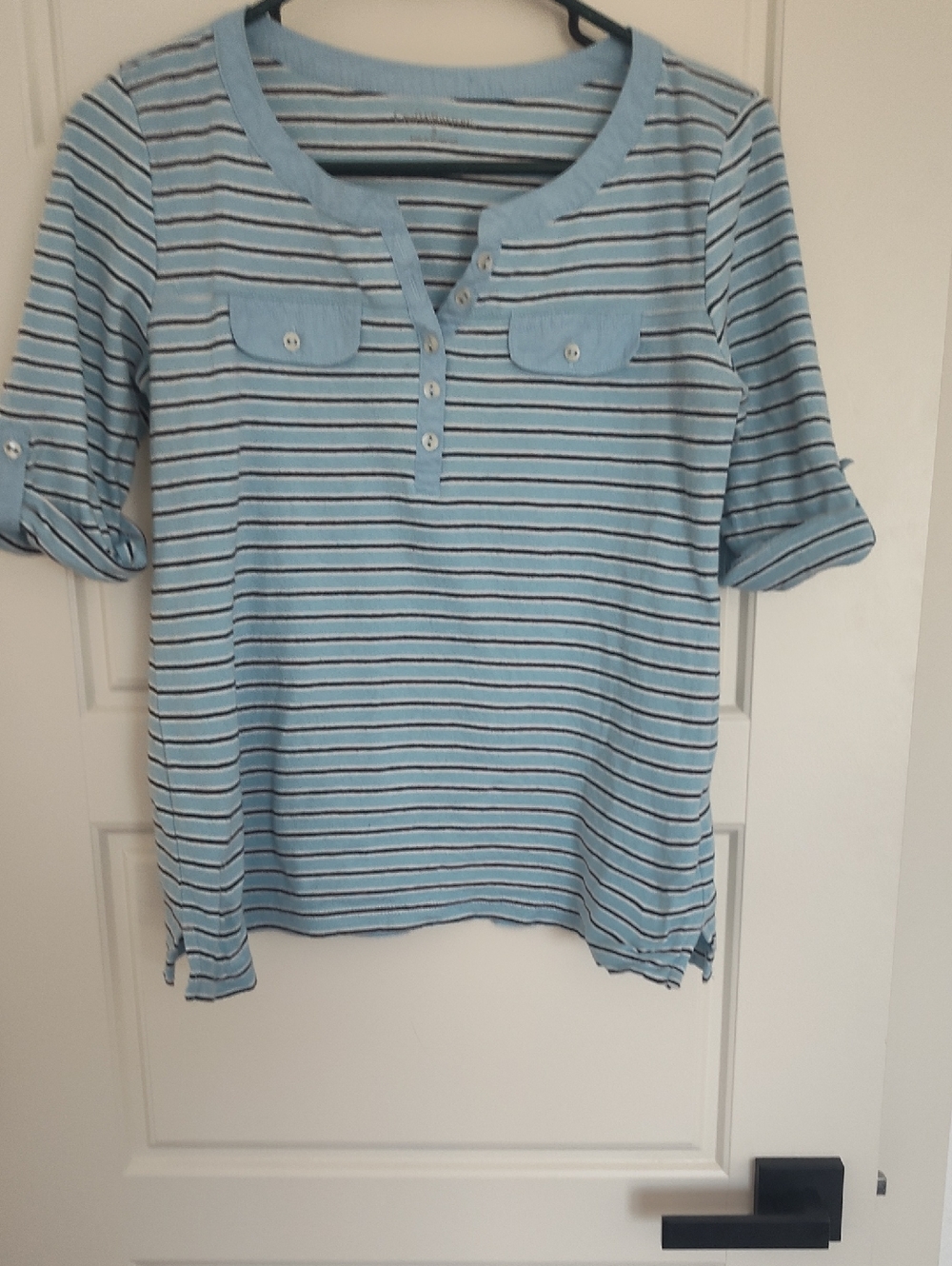 croft & barrow Light Blue Striped Henley Top